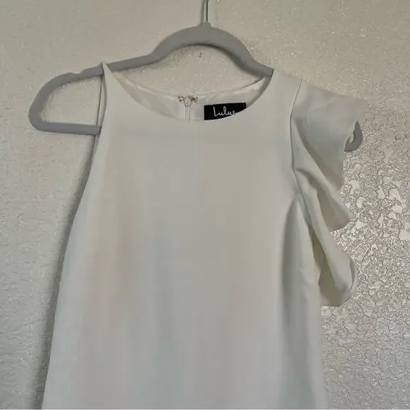Lulus Dinah White One-Shoulder Ruffle Sleeve Dress Size Small EUC - Picture 6 of 12
